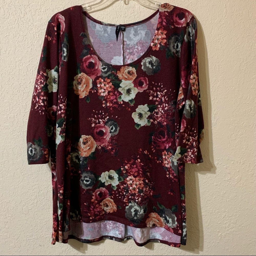 Floral 3/4 Sleeve High Low Sweater Top